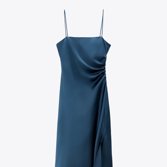 NWT Zara Satin Effect Midnight Blue Slip MIDI Dress - Picture 5 of 6